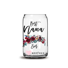 Load image into Gallery viewer, Best Nana Ever Burgundy Floral 16oz Libbey Glass Can UV-DTF or Sublimation Wrap - Decal
