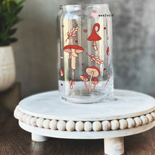 Load image into Gallery viewer, a glass jar with a picture of mushrooms on it
