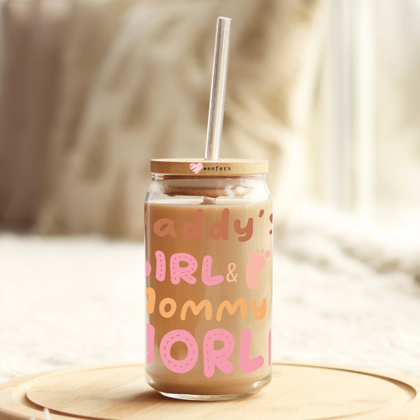 Daddy's Girl Mommy's World 16oz Libbey Glass Can UV DTF or Sublimation Cup Wrap - Decal Transfer - Weefers