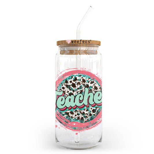 Teacher Cheetah Green 20oz Libbey Glass Can UV DTF or Sublimation Wrap - Decal Transfer Weefers