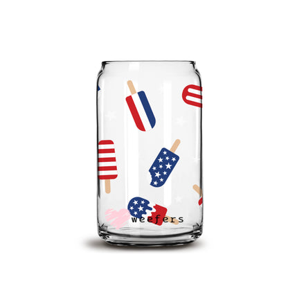 4th of July Popsicles 16oz Libbey Glass Can UV DTF or Sublimation Wrap - Decal - Weefers