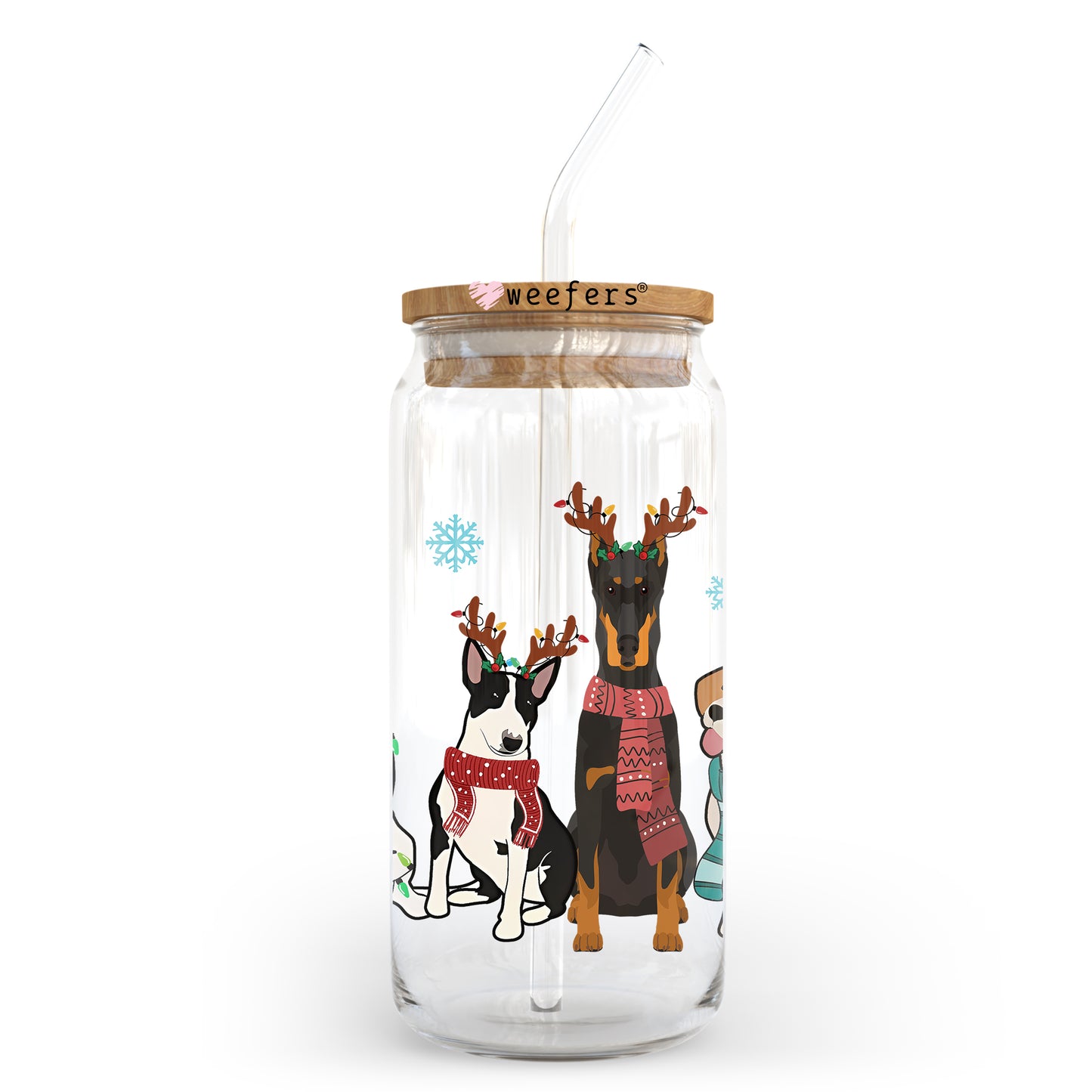 Colorful Christmas Dog Friends 20oz Libbey Glass Can, 34oz Hip Sip, 40oz Tumbler UV DTF or Sublimation Decal Transfer - Weefers