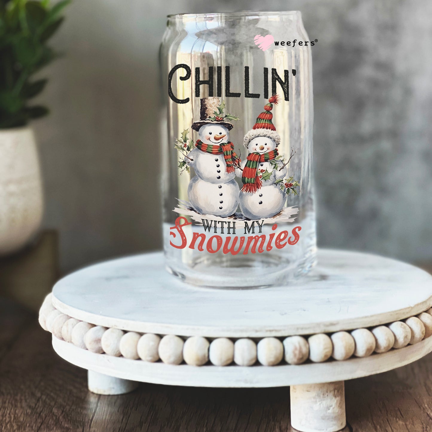 Chillin' with my Snowmies Vintage Christmas 16oz Libbey Glass Can UV DTF or Sublimation Wrap - Decal - Weefers