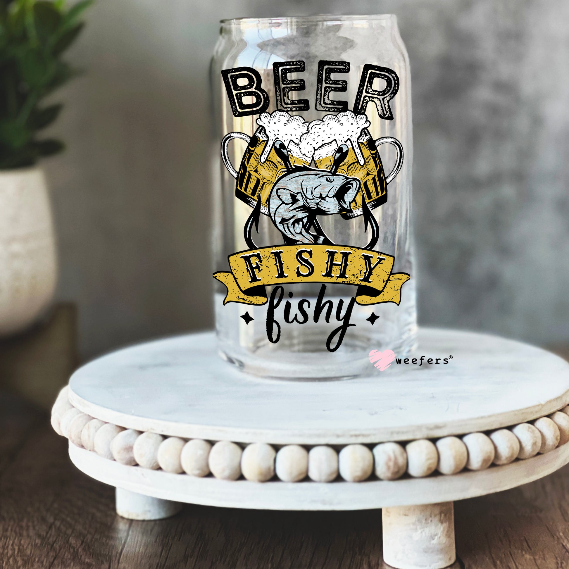 Beer Fishy Fishy 16oz Libbey Glass Can UV DTF or Sublimation Wrap - Decal - Weefers