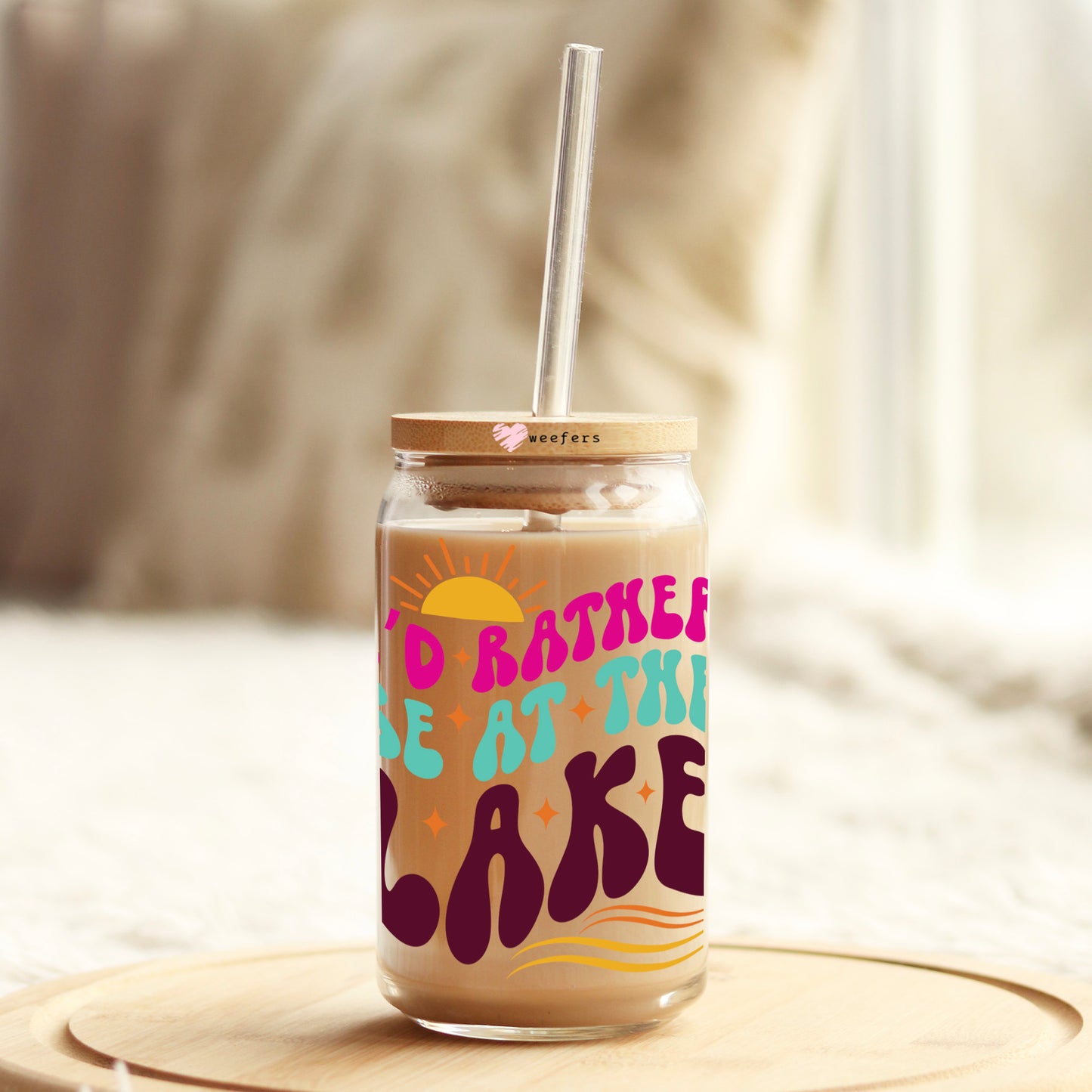 I'd Rather Be at the Lake 16oz Libbey Glass Can UV DTF or Sublimation Cup Wrap - Decal Transfer Weefers