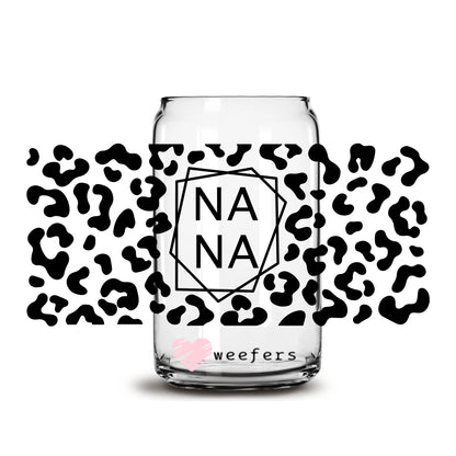 Black Leopard Nana 16oz Libbey Glass Can UV DTF or Sublimation Wrap - Decal - Weefers