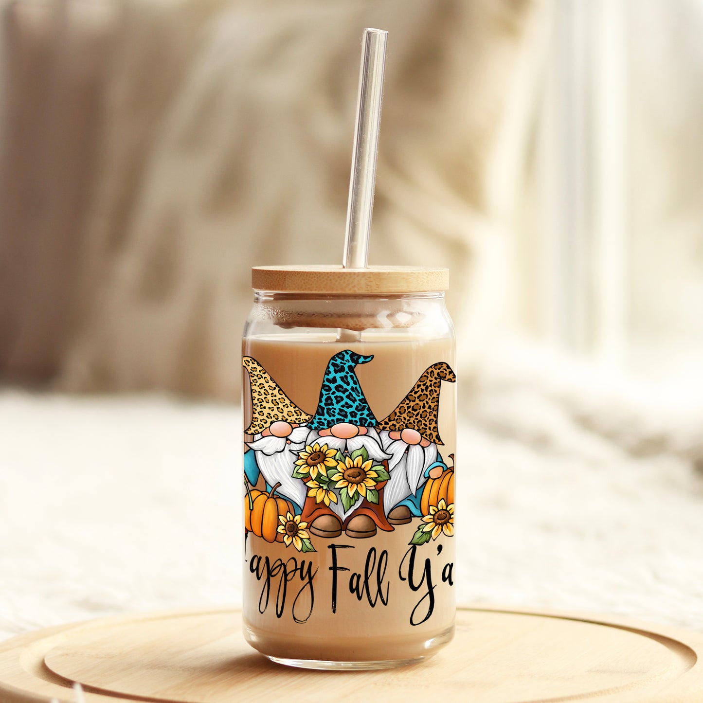 Happy Fall Y'all 16oz Libbey Glass Can UV DTF or Sublimation Wrap - Decal - Weefers