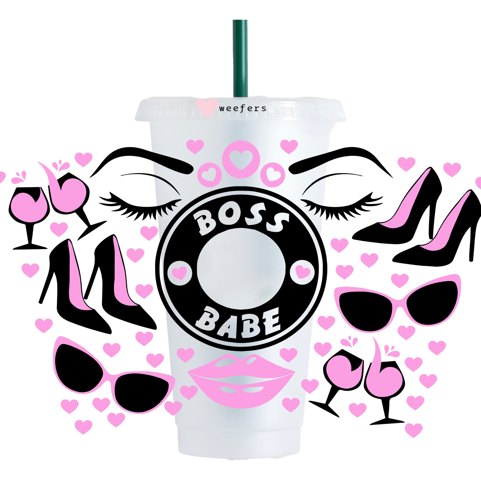 Boss Babe Heels and Drinks HOLE 24oz Cold Cup UV DTF Wrap - Ready to apply Wrap - Weefers