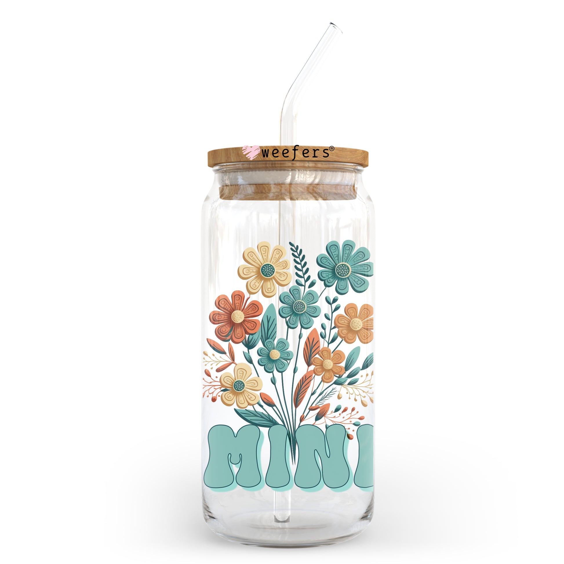 Mini Teal Floral 20oz Libbey Glass Can UV DTF or Sublimation Wrap - Decal - Weefers