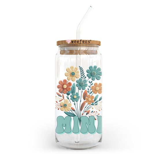 Mini Teal Floral 20oz Libbey Glass Can UV DTF or Sublimation Wrap - Decal - Weefers