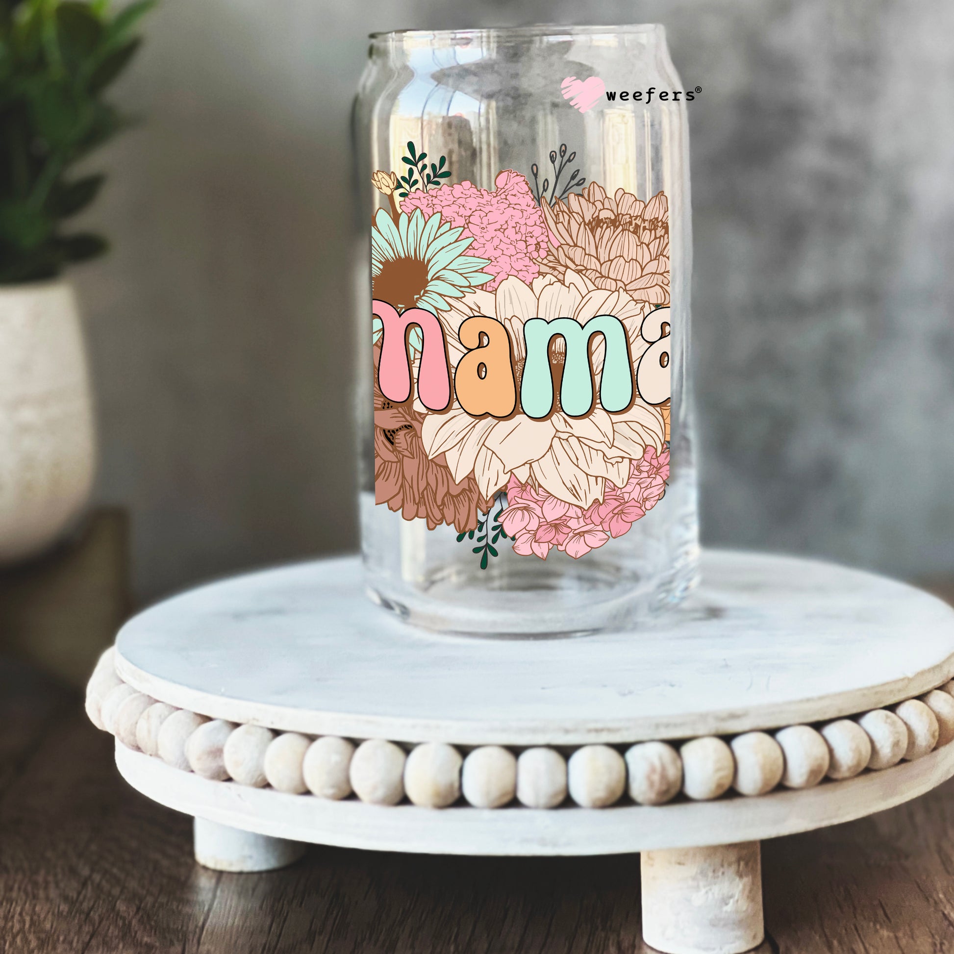 MaMa Spring Boho Florals 16oz Libbey Glass Can UV DTF or Sublimation Cup Wrap - Decal Transfer - Weefers