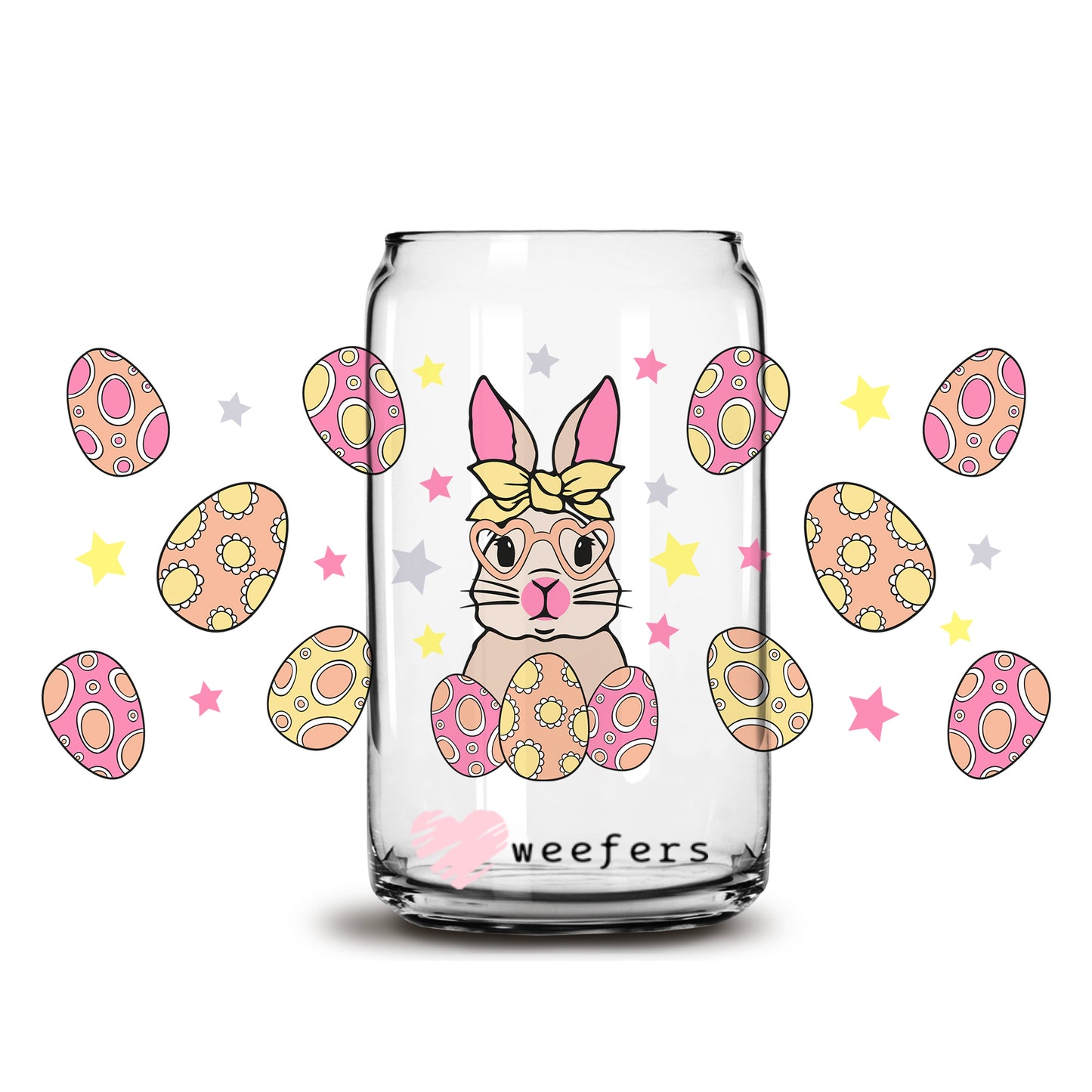 Cute Bunny and Eggs Easter 16oz Libbey Glass Can UV DTF or Sublimation Cup Wrap - Decal Transfer - Weefers