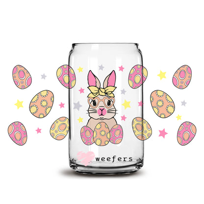 Cute Bunny and Eggs Easter 16oz Libbey Glass Can UV DTF or Sublimation Cup Wrap - Decal Transfer - Weefers