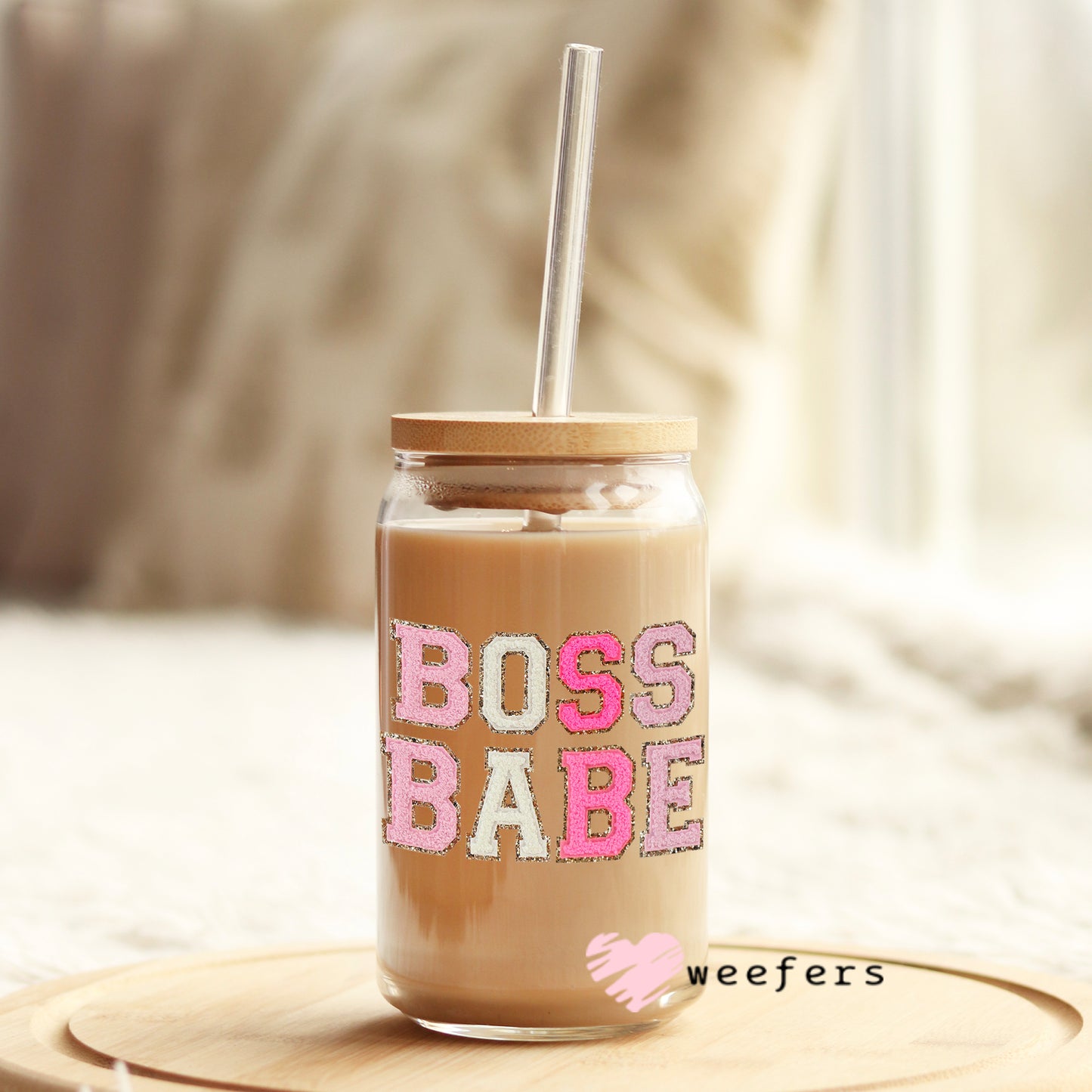 Boss Babe Faux Chenelle 16oz Libbey Glass Can UV DTF or Sublimation Wrap - Decal - Weefers