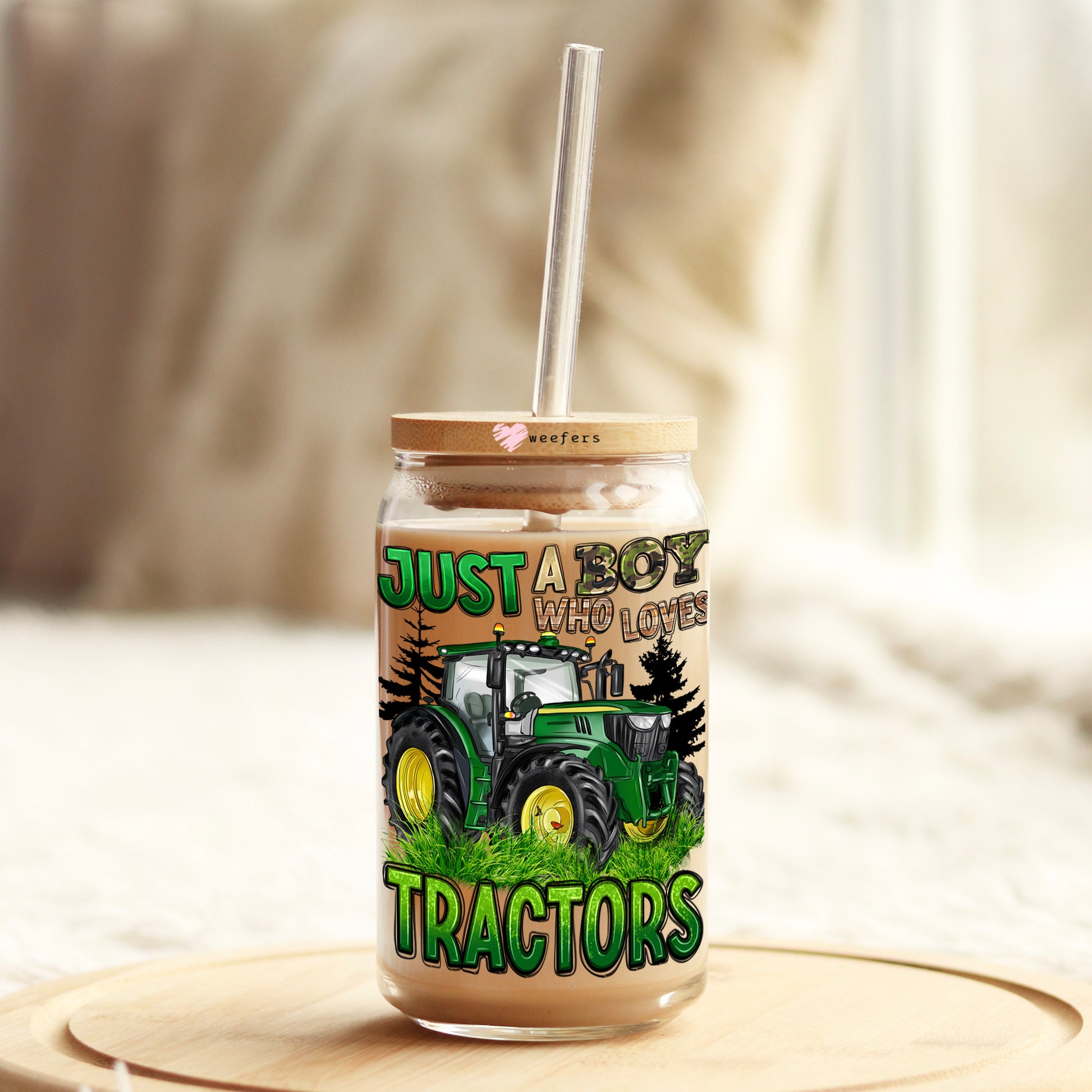 Just a Boy Who Loves Tractors 16oz Libbey Glass Can UV DTF or Sublimation Cup Wrap - Decal Transfer - Weefers