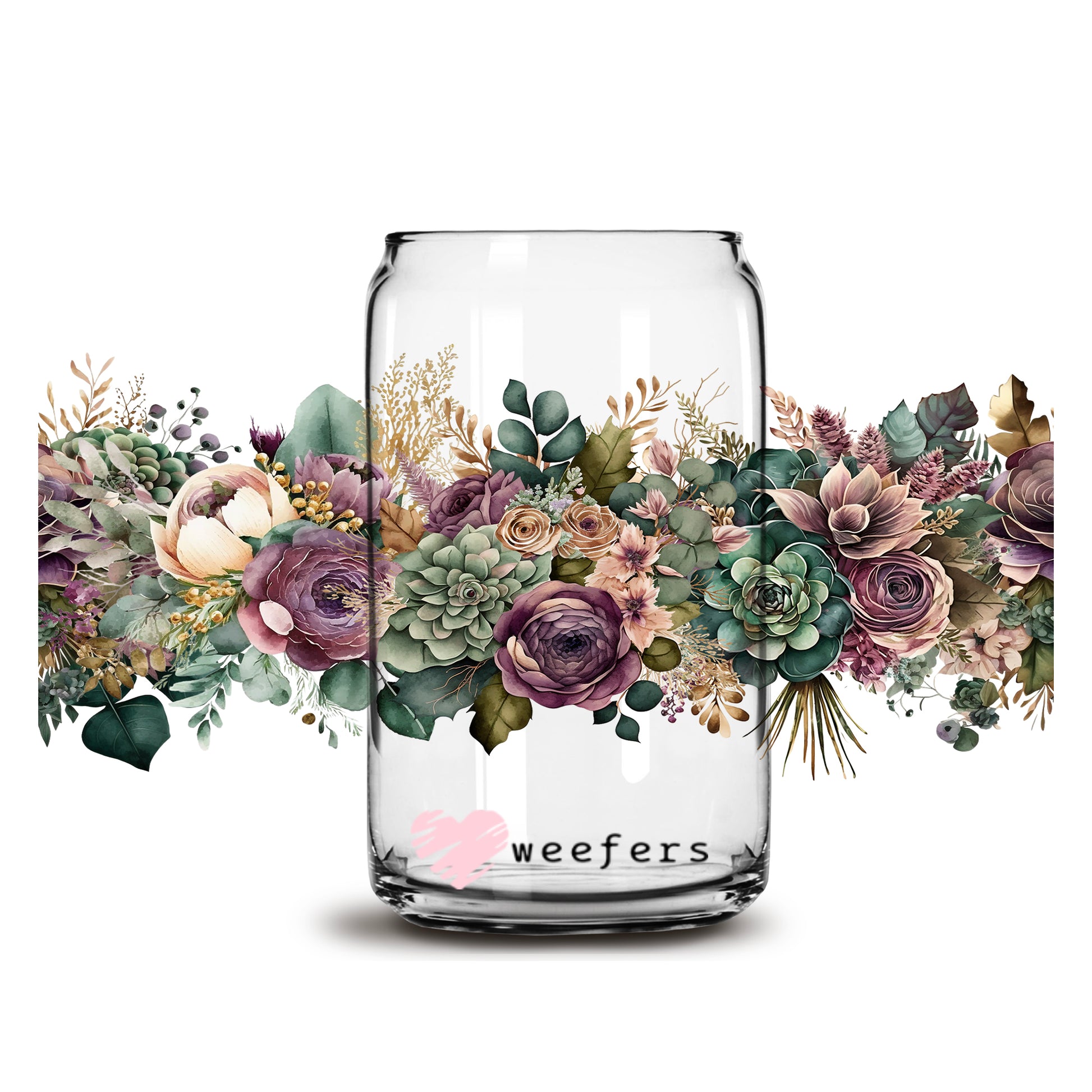 succulent swag Floral Succulent Swag 16oz Libbey Glass Can UV DTF or Sublimation Wrap