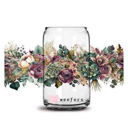 Floral Succulent Swag 16oz Libbey Glass Can UV DTF or Sublimation Wrap - Decal - Weefers