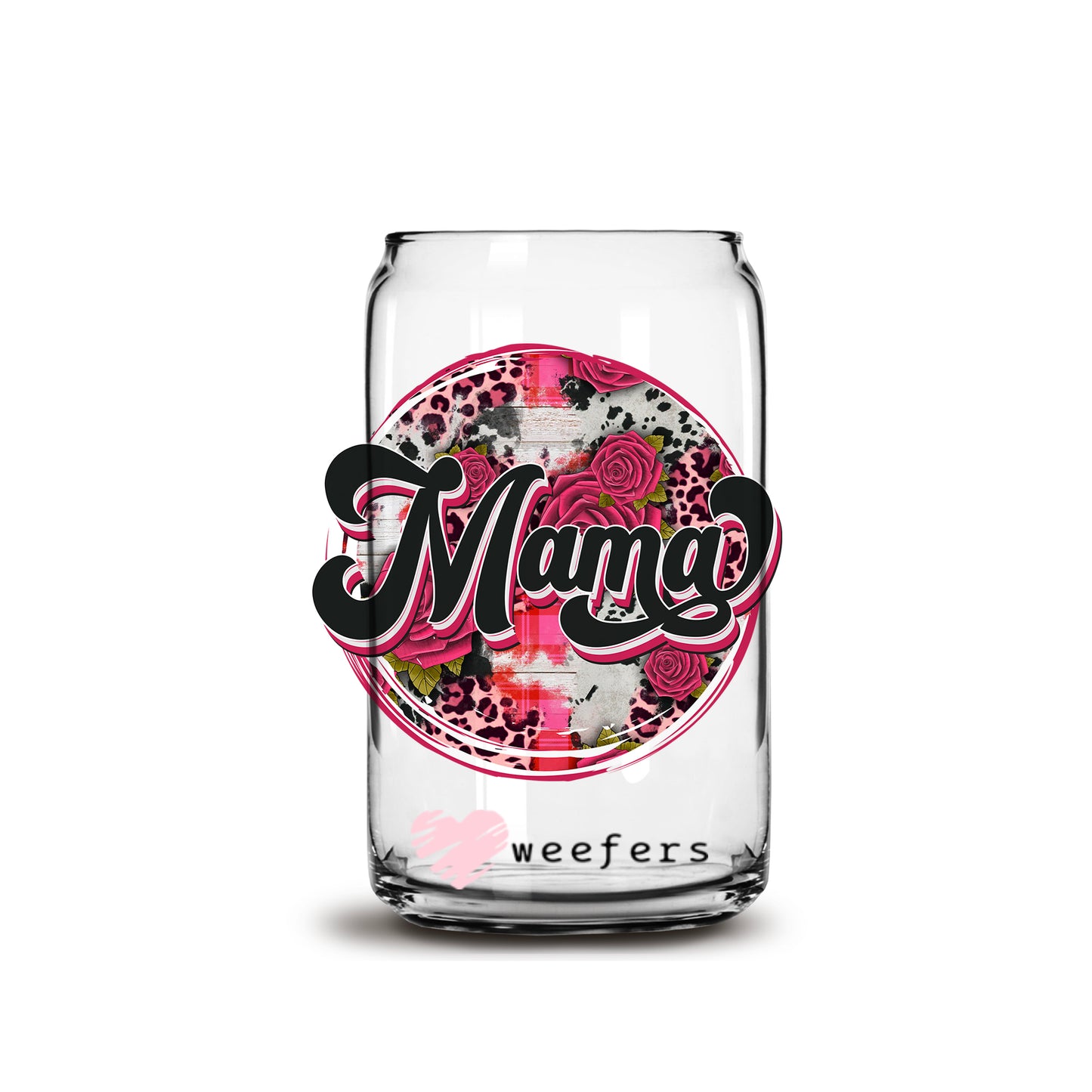 Mama Red Leopard 16oz Libbey Glass Can UV DTF or Sublimation Cup Wrap - Decal Transfer - Weefers