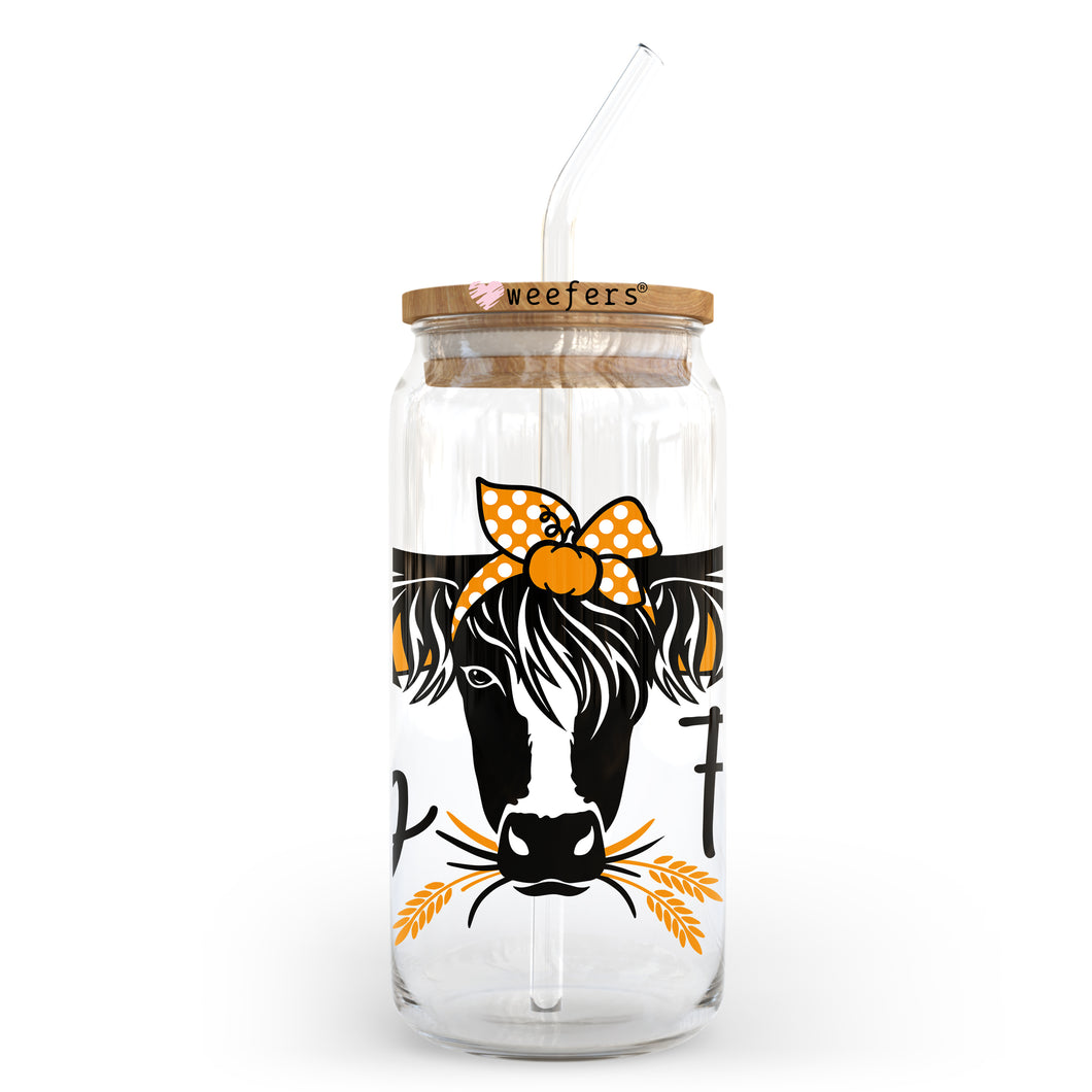 Hay Fall Cow 20oz Libbey Glass Can, 34oz Hip Sip, 40oz Tumbler UVDTF or Sublimation Decal Transfer
