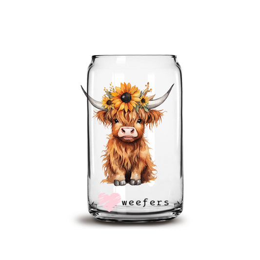 Cute Baby Highland Cow 16oz Libbey Glass Can UV DTF or Sublimation Cup Wrap - Decal Transfer - Weefers