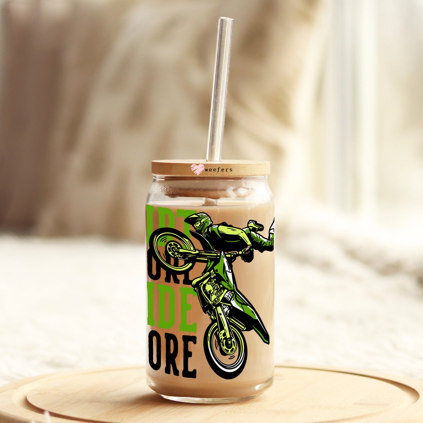 Dirt more Ride More Motorcross 16oz Libbey Glass Can UV DTF or Sublimation Cup Wrap - Decal Transfer - Weefers