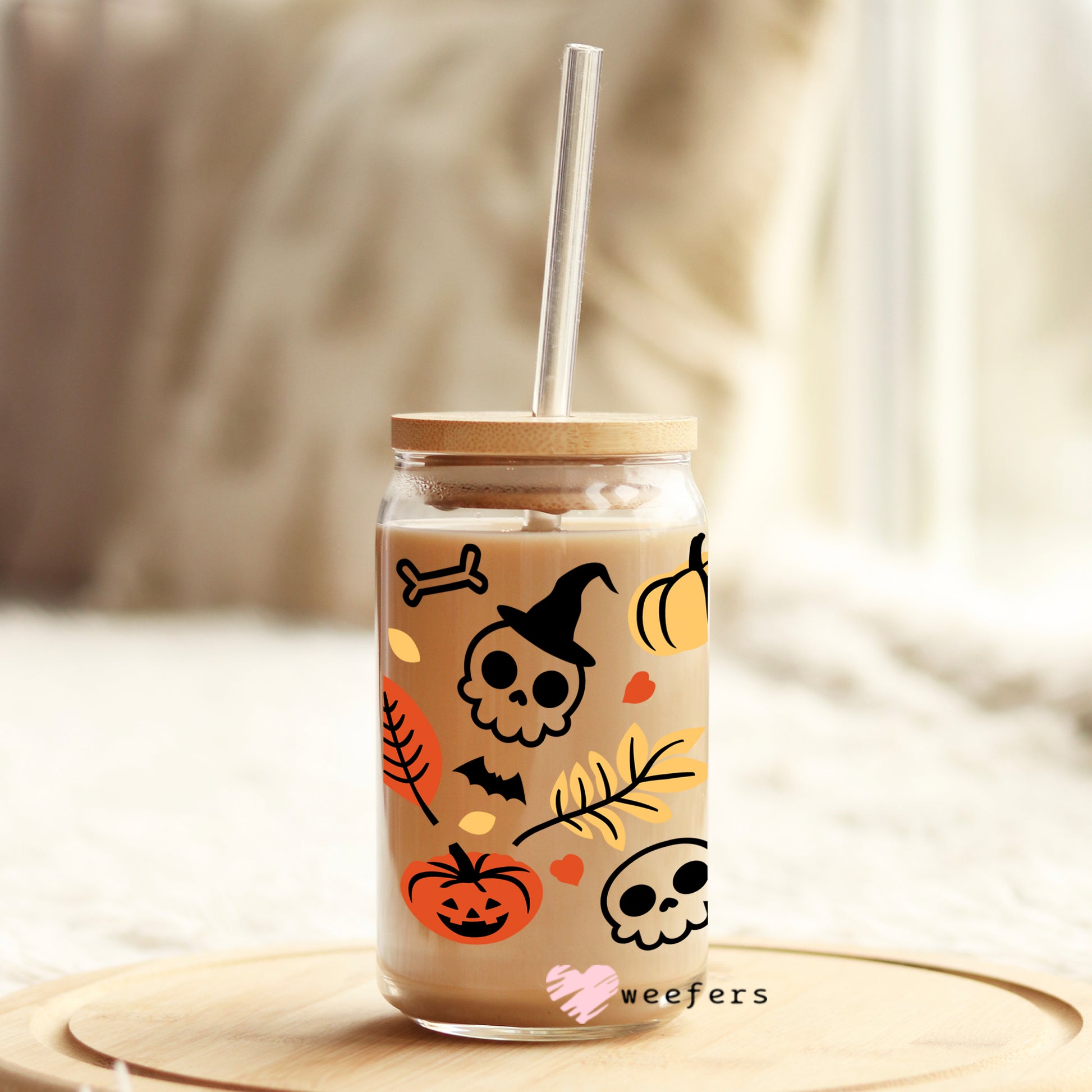 Fall into Halloween 16oz Libbey Glass Can UV DTF or Sublimation Wrap - Decal - Weefers