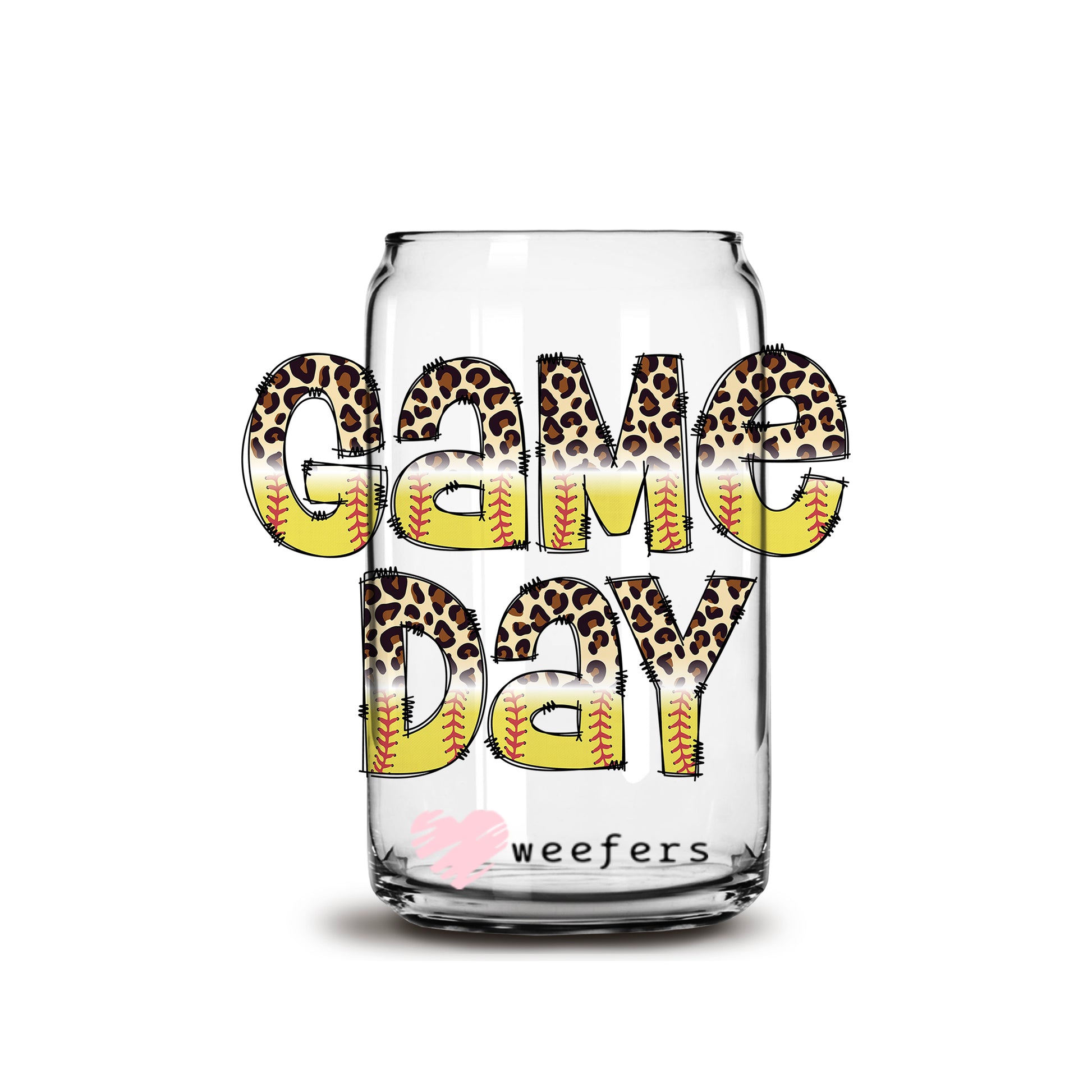 Game Day Cheetah Softball 16oz Libbey Glass Can UV DTF or Sublimation Wrap - Decal - Weefers