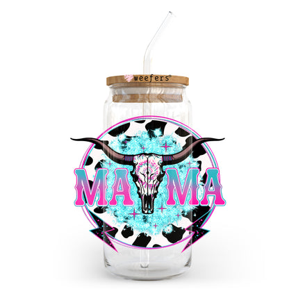 Mama Teal Cowhide 20oz Libbey Glass Can UV DTF or Sublimation Wrap - Decal Transfer - Weefers