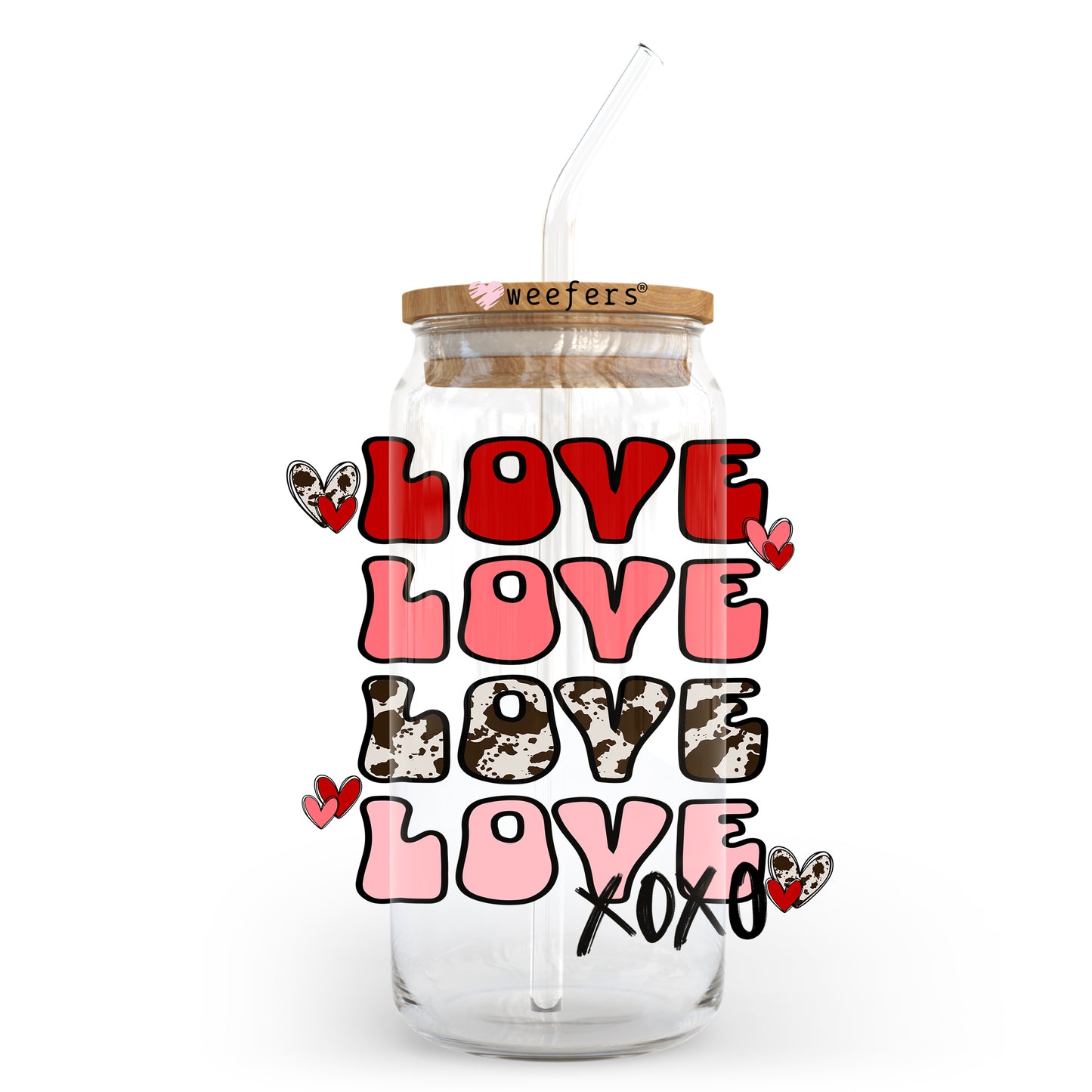 Love XOXO Valentine's Day 20oz Libbey Glass Can UV DTF or Sublimation Wrap - Decal Transfer - Weefers