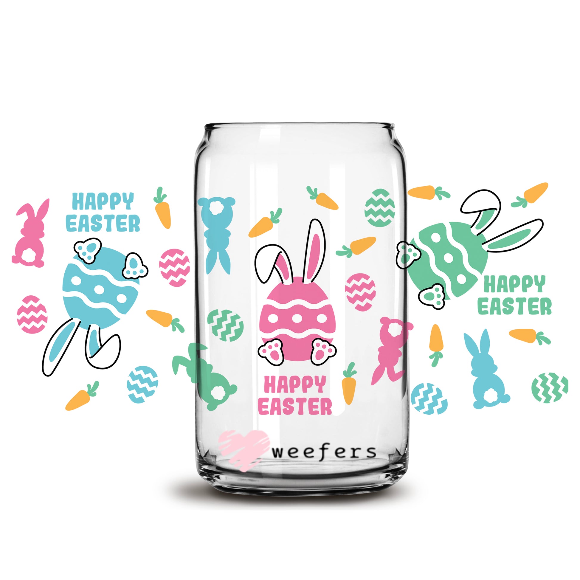 Happy Easter Bunny Eggs Libbey Glass Can UV DTF or Sublimation Wrap - Decal - Weefers