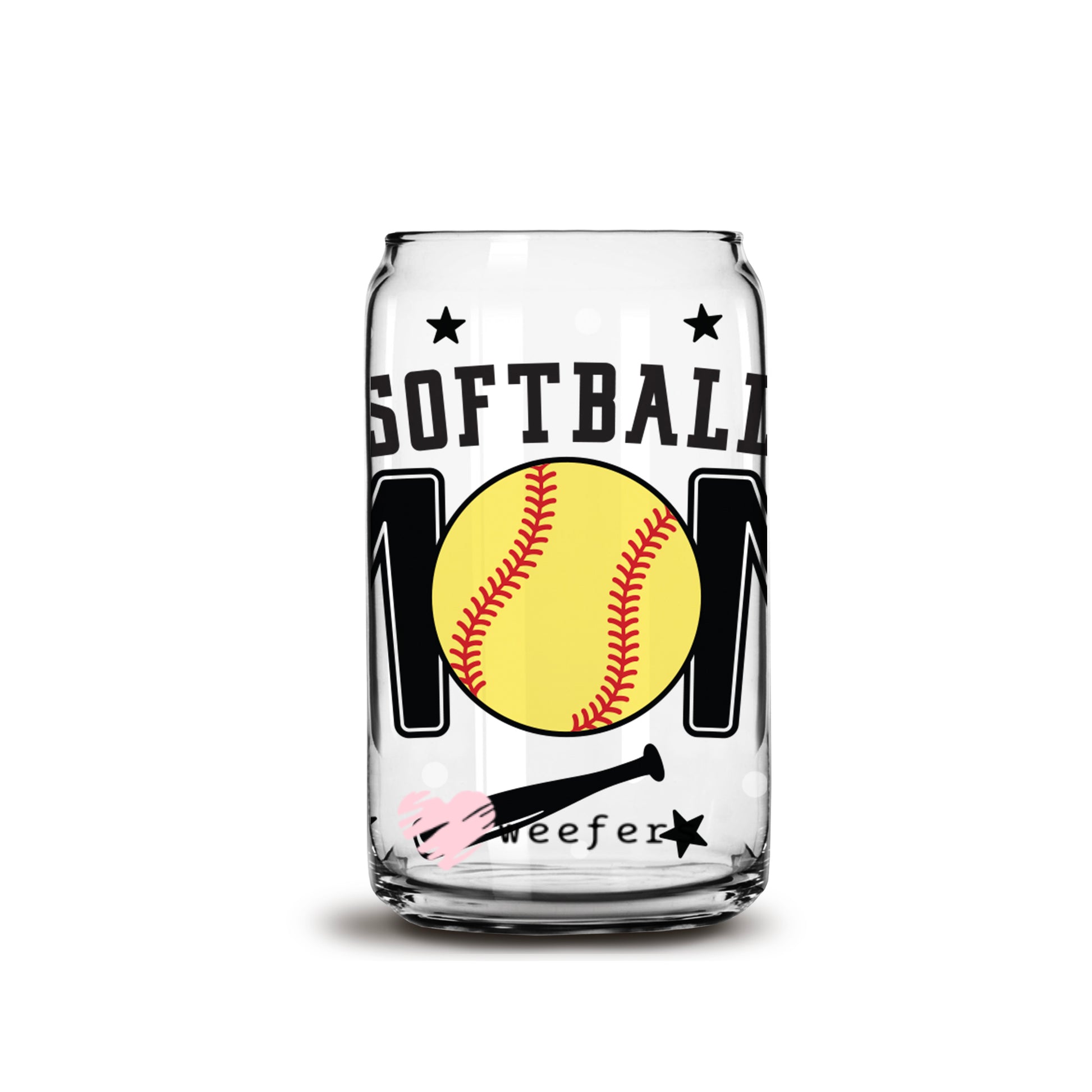 Softball Mom Balls and Bats 16oz Libbey Glass Can UV DTF or Sublimation Wrap - Decal - Weefers