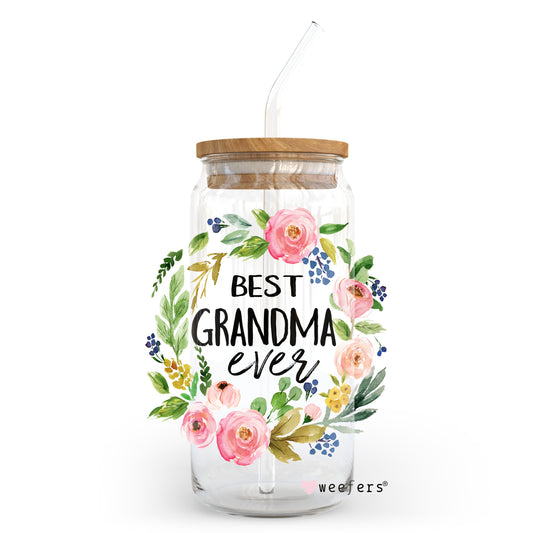 Best Grandma Ever Floral Wreath 20oz Libbey Glass Can, 34oz Hip Sip, 40oz Tumbler UV DTF or Sublimation Decal Transfer - Weefers