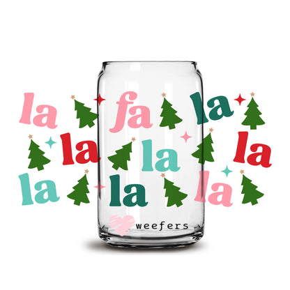 Fa La La La Christmas 16oz Libbey Glass Can UV DTF or Sublimation Wrap - Decal - Weefers