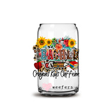Load image into Gallery viewer, Teacher Florals 16oz Libbey Glass Can UV-DTF or Sublimation Wrap - Decal
