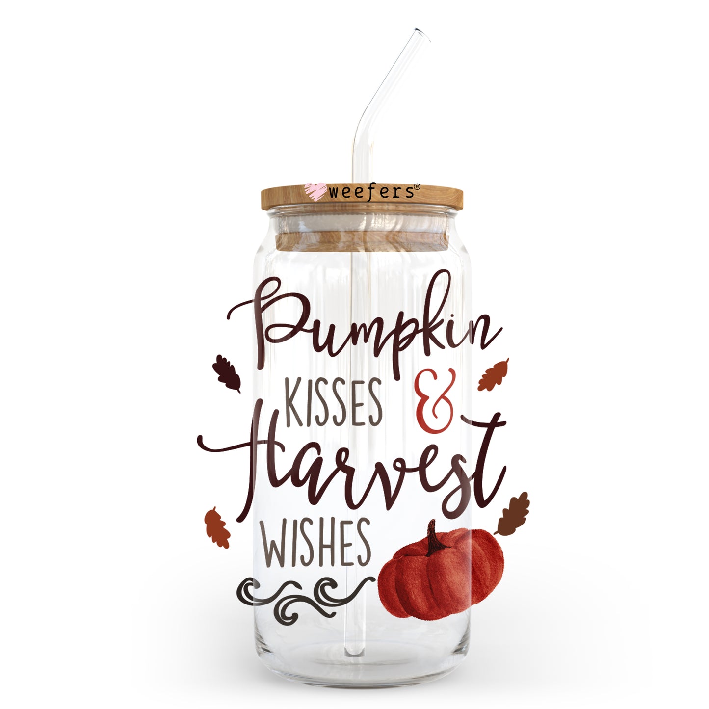 Pumpkin Kisses and Harvest Wishes 20oz Libbey Glass Can, 34oz Hip Sip, 40oz Tumbler UV DTF or Sublimation Decal Transfer - Weefers