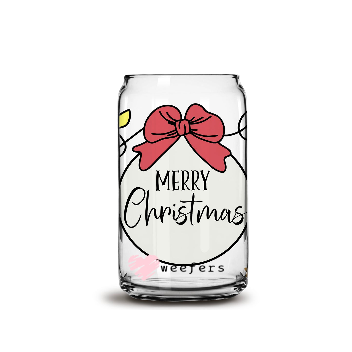 Merry Christmas 16oz Libbey Glass Can UV DTF or Sublimation Wrap - Decal - Weefers