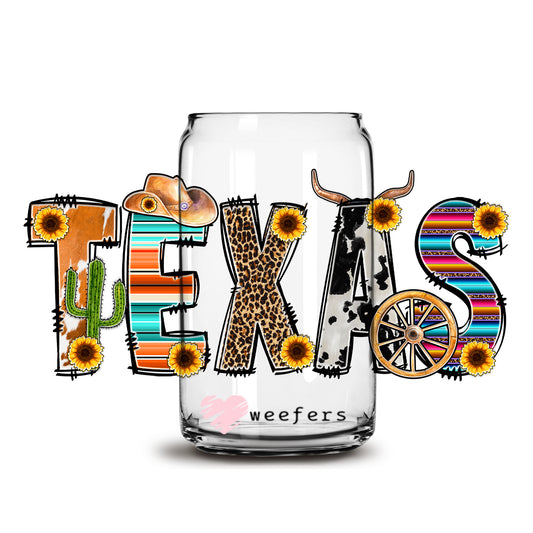 Texas Western 16oz Libbey Glass Can UV DTF or Sublimation Cup Wrap - Decal Transfer Weefers