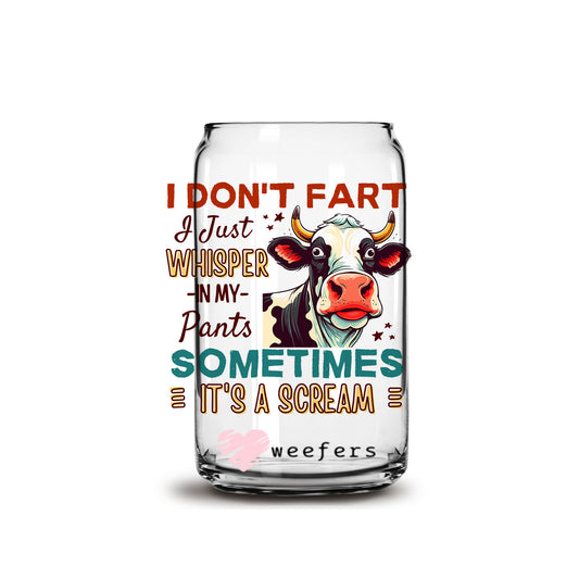 Funny Fart Cow 16oz Libbey Glass Can UV DTF or Sublimation Cup Wrap - Decal Transfer Weefers