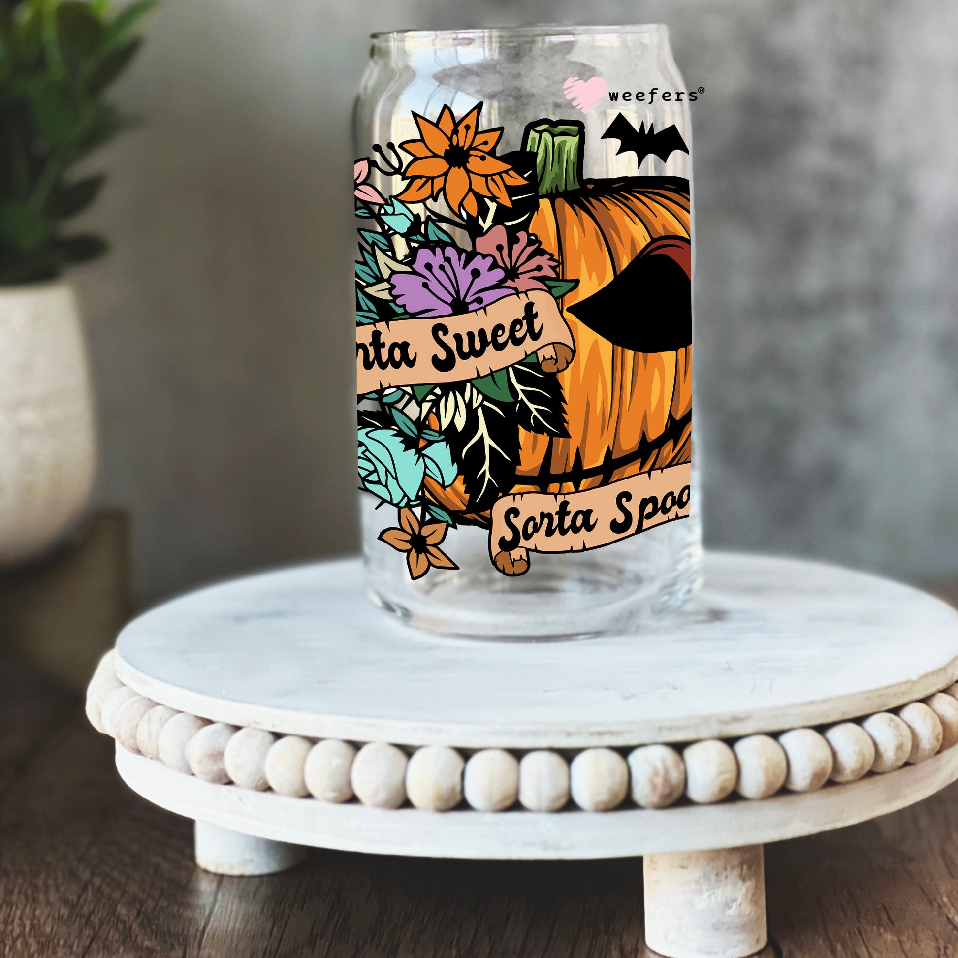 Sorta Sweet Sorta Spooky Halloween 16oz Libbey Glass Can UV DTF or Sublimation Wrap - Decal - Weefers