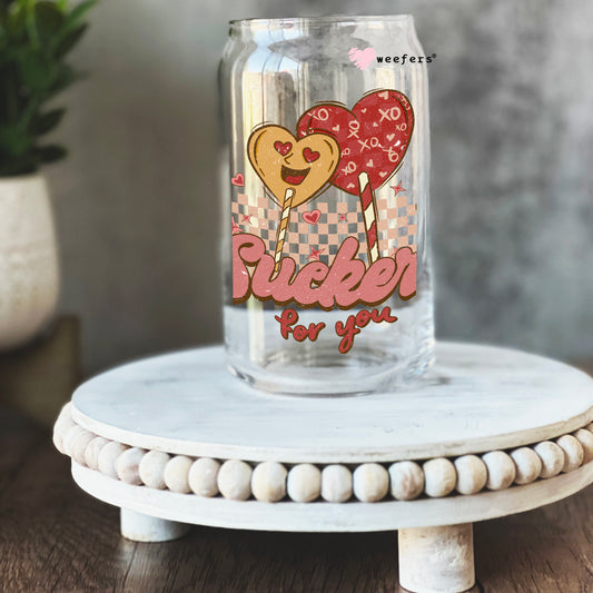 Sucker for You Valentine's Day 16oz Libbey Glass Can UV DTF or Sublimation Cup Wrap - Decal Transfer - Weefers