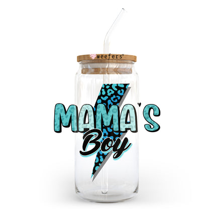 Blue Mama's Boy Lightening 20oz Libbey Glass Can UV DTF or Sublimation Wrap - Decal Transfer - Weefers