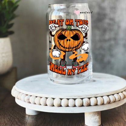 Trick or Treat Smell My Feet 16oz Libbey Glass Can UV DTF or Sublimation Wrap - Decal - Weefers