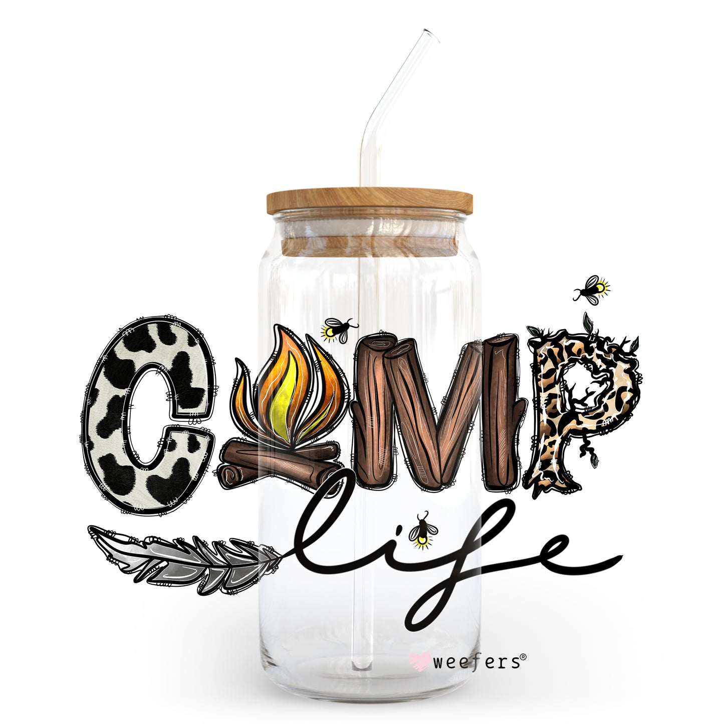 Camp Life 20oz Libbey Glass Can, 34oz Hip Sip, 40oz Tumbler UV DTF or Sublimation Decal Transfer - Weefers