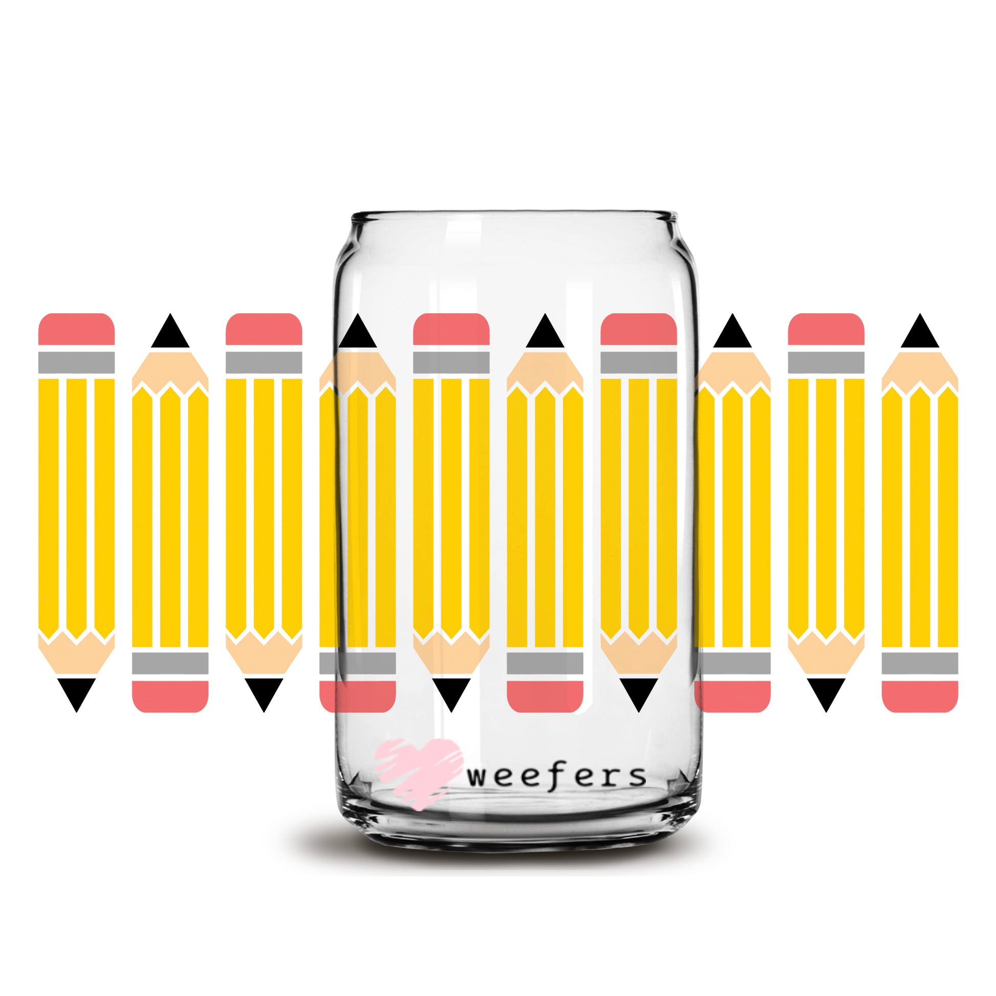 Yellow Pencils Teacher 16oz Libbey Glass Can UV DTF or Sublimation Cup Wrap - Decal Transfer - Weefers