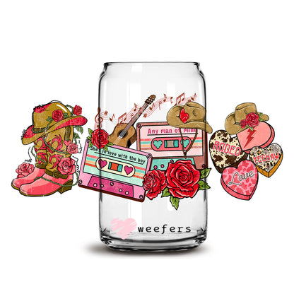 Rodeo Love Valentine's Day 16oz Libbey Glass Can UV DTF or Sublimation Cup Wrap - Decal Transfer - Weefers