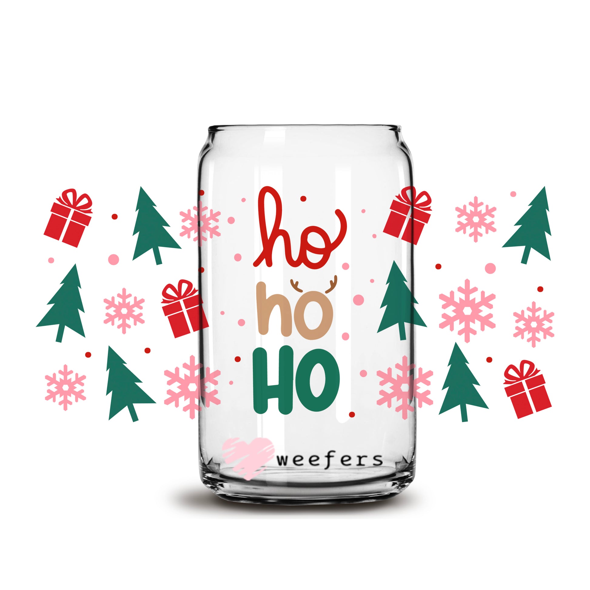 Ho Ho Ho Christmas 16oz Libbey Glass Can UV DTF or Sublimation Wrap - Decal - Weefers