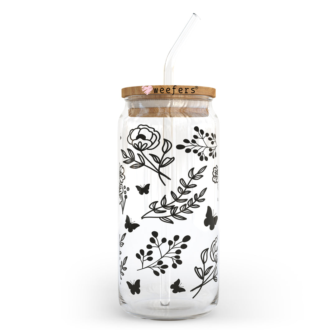 Black Floral Fields 20oz Libbey Glass Can UV-DTF or Sublimation Wrap - Decal