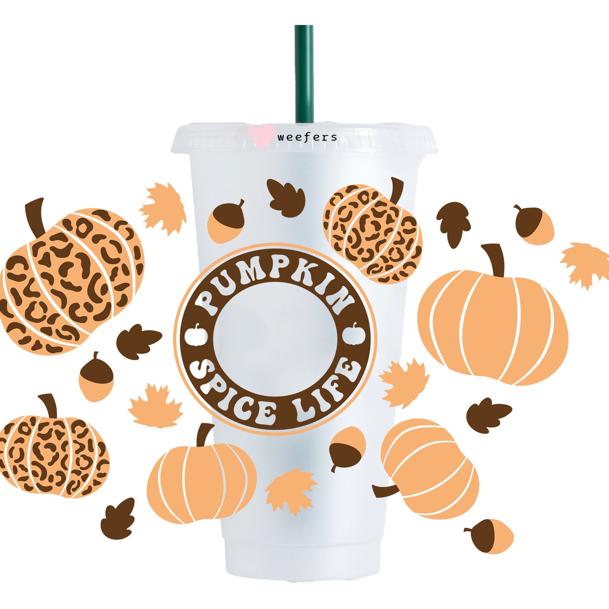 Leopard Pumpkin Spice 24oz UV DTF Cold Cup Wrap - Ready to apply Wrap - HOLE - Weefers