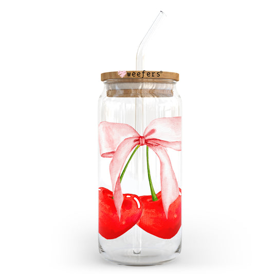 Coquette Ribbon and Cherries 20oz Libbey Glass Can UV DTF or Sublimation Wrap - Decal Transfer Weefers