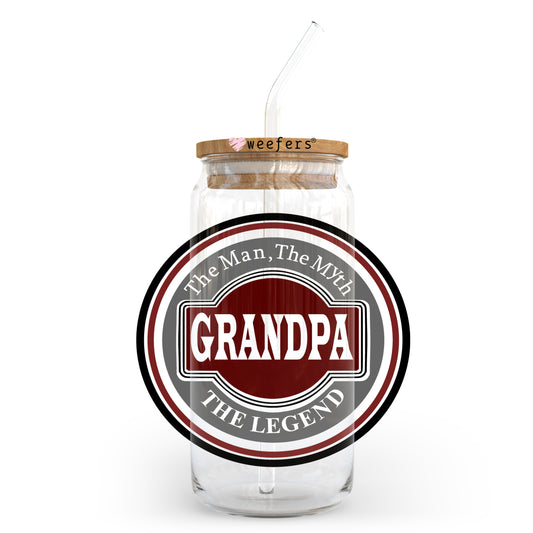 Grandpa the Man the Myth the Legend 20oz Libbey Glass Can UV DTF or Sublimation Wrap - Decal Transfer - Weefers